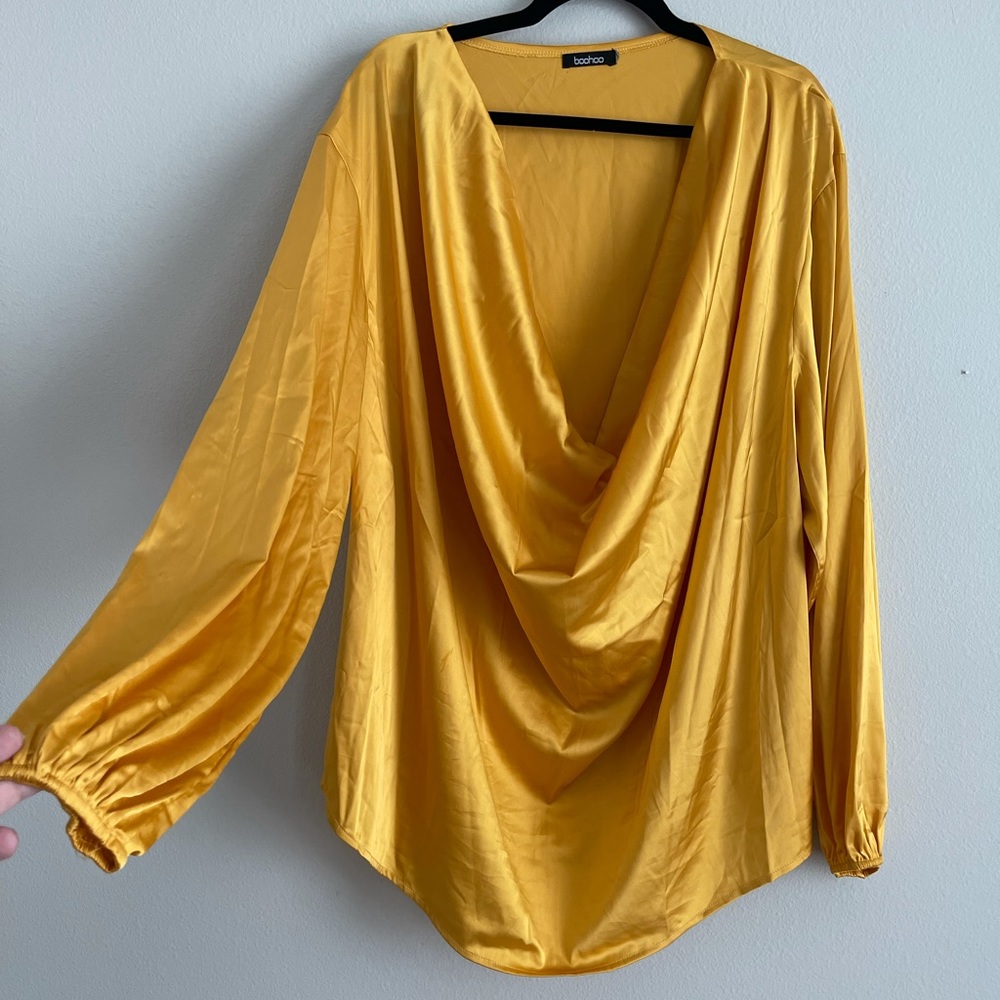 Boohoo satin draped neck dressy top